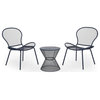 Freda Modern Outdoor 2 Seater Iron Chat Set Wth Side Table, Matte Navy Blue