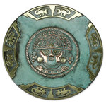 NOVICA - Ceremonial Blade Deity Copper Plate - Brass vignettes glow on a decorative plate by Ana Maria Enciso. Images from the Inca empire provide a glimpse of pre-Hispanic life. Centered by the deity usually depicted on the handle of a ceremonial tumi blade, the design is symmetrical and beautiful. Golden herons surround it.