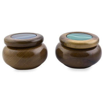 NOVICA Serene Waters, Agate And Wood Decorative Boxes  (Pair)