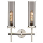 Innovations Lighting - Lincoln, 2 Light 12" Vanity Light, Satin Nickel, Plated Smoke Glass - The Lincoln collection makes a statement with bold and striking details. The impressive glass cylinder shade sits atop a refined metal frame that features perfectly placed knurling details. Lincoln is a gorgeous addition to traditional or restoration decor.