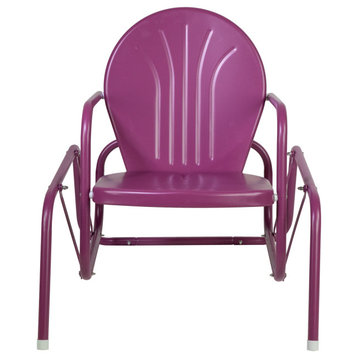 Outdoor Retro Metal Tulip Glider Patio Chair Purple