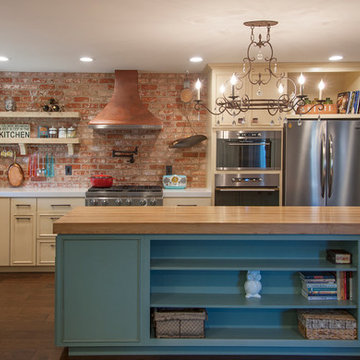 Eclectic kitchen, dining in kitchen