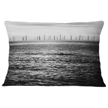 Wind Turbines Black and White Landscape Printed Throw Pillow, 12"x20"