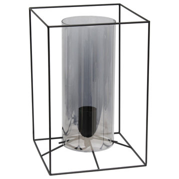 Elegant Designs Large Exposed Glass and Metal  Table Lamp, Black/Smoke