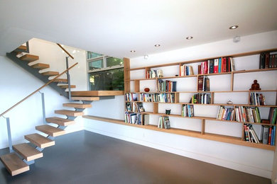 Staircase - mid-sized traditional wooden u-shaped open and wood railing staircase idea in Vancouver