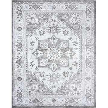 Roselyn Traditional Medallion Area Rug, Gray/White, 4' X 5'3''