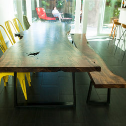 Live Edge Walnut Dining Table // Trapezoid Legs - Dining Tables