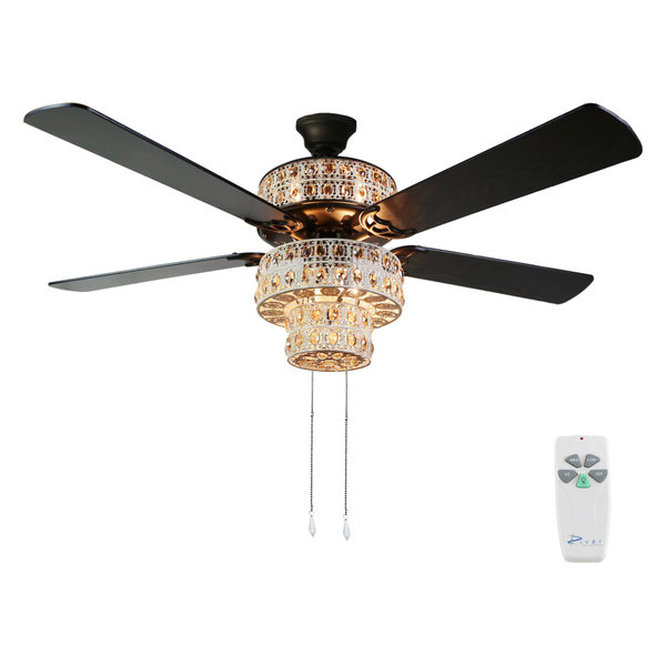Antique White and Champagne Crystal Ceiling Fan, With Remote