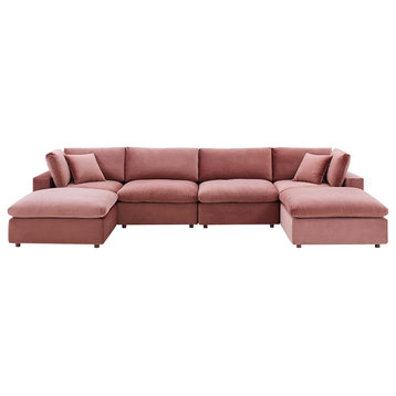 Sectional Sofa Set, Velvet, Pink, Modern, Living Lounge Hotel Lobby Hospitality