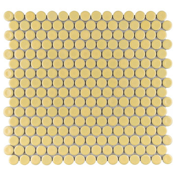 Hudson Penny Porcelain Mosaic Floor and Wall Tile, Vintage Yellow