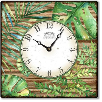 Square Tropical Leaves Wall Clock