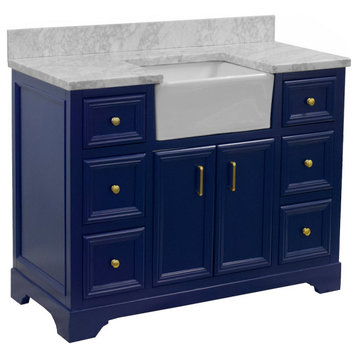Zelda 48" Bathroom Vanity, Royal Blue, Carrara Marble