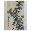 Chinese Color Ink Rooster Flowers Scroll Painting Wall Art Hws1974