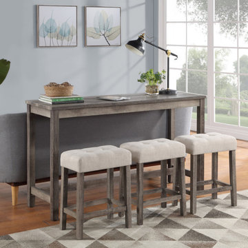 Oriana 4Pc Counter Height 60" Pub Table Set with Tufted Linen Stools