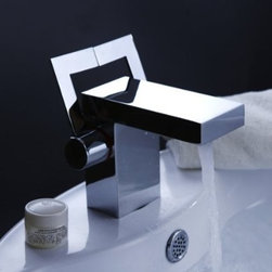 Double Levers Handle Single Hole Sink Faucet Contemporary Boxy Design Lavatory M - Products