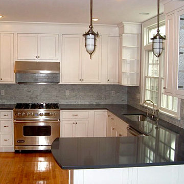 Carrara Marble and white Cabinet Kitchen