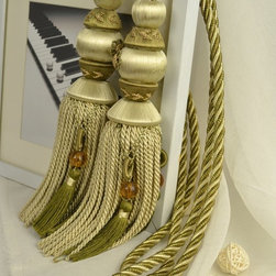 7 Colors QYM16 Faux Silk Curtain Tassel Tie Backs in Green in Beige Color - Window Treatment Accessories