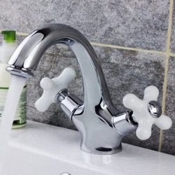 Luxury Bathroom Vessel Faucet Chrome Finsh Arc Spout Double Cross Ceramic Handle - Products