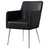 Fergo Dining Chair, Set of 2, Black Leather Pu, Arm Chair, Leg: Chrome