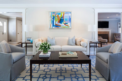 Inspiration for a transitional living room remodel in New York with white walls and no fireplace