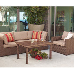 Barcelona Sectional with Slat Coffee Table - Outdoor Lounge Sets