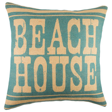 Beach House Burlap Pillow, Blue