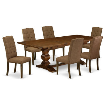 East West Furniture Lassale 7-piece Wood Dining Set in Walnut/Brown Beige