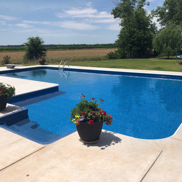 Large L Shaped Elite Polymer Vinyl Liner Pool with Blue Granite Steps