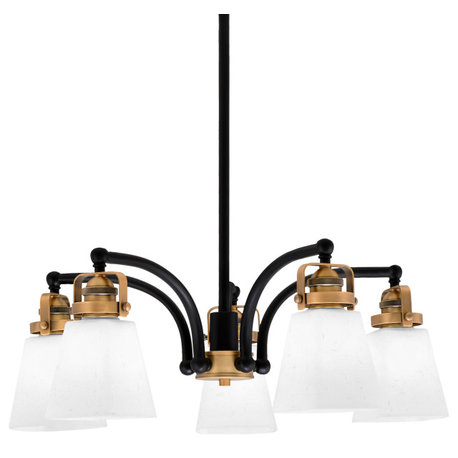 Easton, 5 Light, Chandelier, Matte Black & Brass, 4.5" Square White Muslin