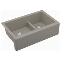 Karran Farmhouse/Apron-Front Quartz 34" Double Offset Bowl Sink, Concrete