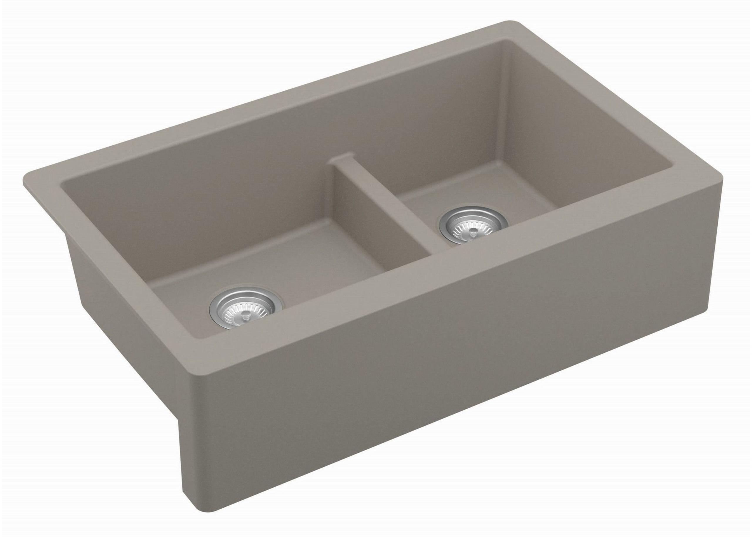 Karran Farmhouse/Apron-Front Quartz 34" Double Offset Bowl Sink, Concrete