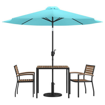 Flash Furniture 5PC Aluminum Patio Dining Set with Umbrella and Base - Blue