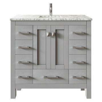 Eviva Hampton 36 x 18 inch Gray Bathroom Vanity with Carrara Quartz Top