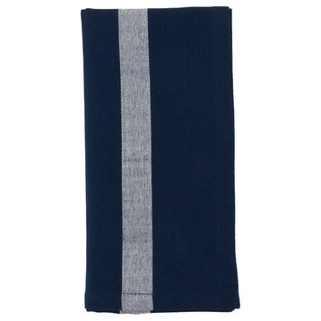Table Napkins With Banded Design, Set of 4, Navy Blue