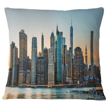 New York City Skyline Photography Throw Pillow, 18"x18"