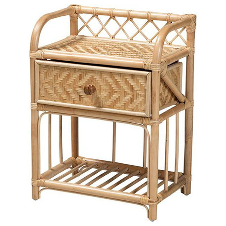 bali & pari Kobie Modern Bohemian Natural Brown Rattan 1-Drawer Nightstand