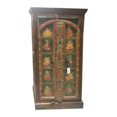 Mogulinterior - Consigned Antique Armoire Ganesha Hand Painted Bohemian Cabinet Indian Decor - Armoires and Wardrobes