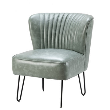 Upholstered Accent Side Chair With Tufted Back, Sage