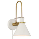 Crystorama - Medford 1 Light White Wall Mount - The functional and fashionable Medford task light is versatile enough to fit into any interior. Stylish, modern and minimal, the fixture features a two-toned tapered metal shade and round backplate, powered by a dimmable switch to adjust brightness and can be hardwired or plugged into your outlet. Adjustable from left to right, the Medford is designed to direct light where you need it most, allowing its design to be incorporated easily into any home decor.