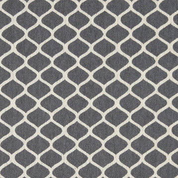 Grey and Off White Geometric Contemporary Oval Upholstery Fabric By The Yard