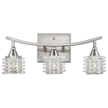 Luxury Three Light Crystal Vanity Light Fixture Square Back-Plate and Curved