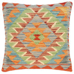 Bareens Designer Rugs - Rustic Turkish Darcel Hand Woven Kilim Throw Pillow - Embellish your home with this timeless casual chic handmade Southwestern Kilim throw pillow covers made with and cotton. Constructed on a loom by Nomad Turkman people with hand spun and Natural Vegetable dyes these beautiful Kilim pillow covers are known for their beautiful repetitive geometrical, naturalistic floral and traditional patterns yet still giving it a moden look. Masterfully artisan-crafted on traditional Kilim looms with a contemporary fashion palette producing bold intricate sharp patterns making them a standout piece in any decor.
