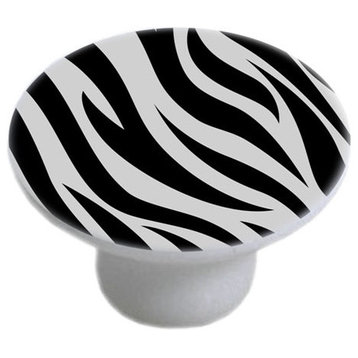 Zebra Print White Ceramic Cabinet Drawer Knob