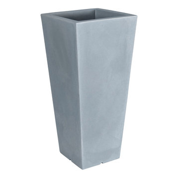 Hydrus Tall Square Tapered Polyethylene Outdoor Plant Pot, Stone Grey