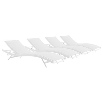 Glimpse Outdoor Patio Mesh Chaise Lounge Set of 4 White White