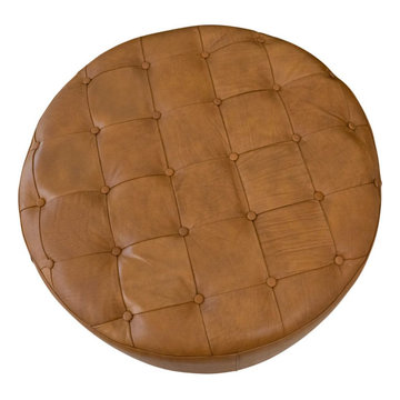 Modern Tan Leather Ottoman Timber
