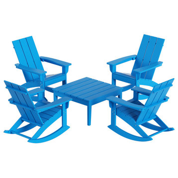 WestinTrends 5PC Outdoor Patio Adirondack Rocking Chairs, Accent Table Set, Pacific Blue
