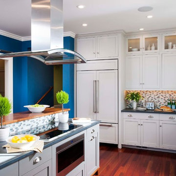 Desired White Kitchen w/ Gray Island & Pantry!