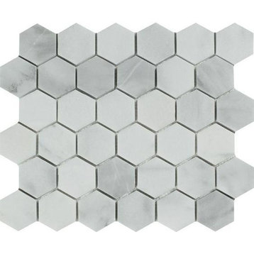 Bianco Mare (Bianco Venatino) Marble Polished 2" Hexagon Mosaic Tile