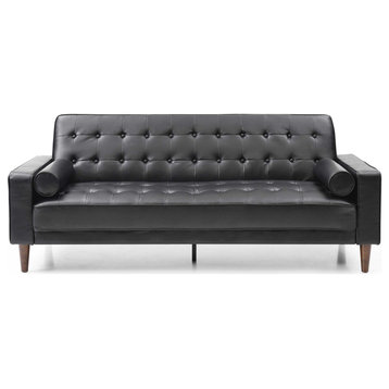 Andrews 85 in. W Flared Arm Faux Leather Straight Sofa, Black